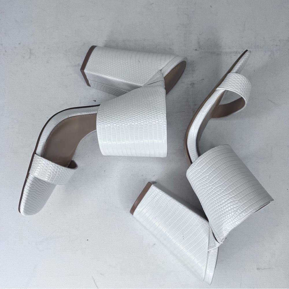 Express White Embossed Double Strap Block Heels - image 4